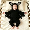 thumbnail image 4 of YunPes Infant Baby Bat Outfits My 1st Halloween Bodysuit Bat Winged Long Sleeve Jumpsuit with Hat Newborn Funny Party Role Play Family Photos, 4 of 6