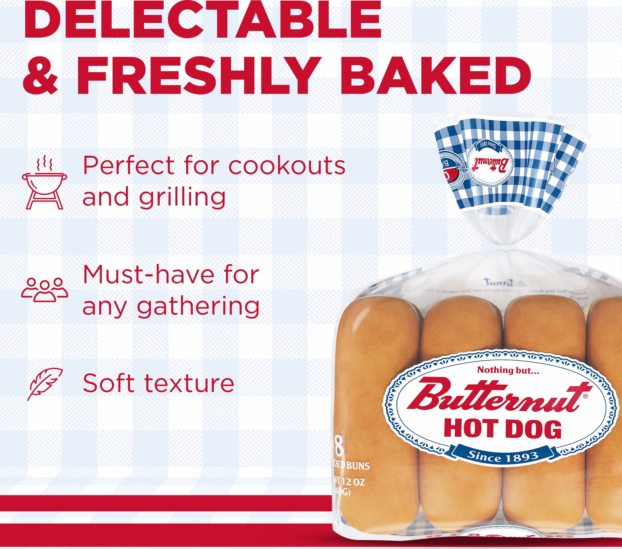Butternut White Hot Dog Buns, 12 oz, 8 Count