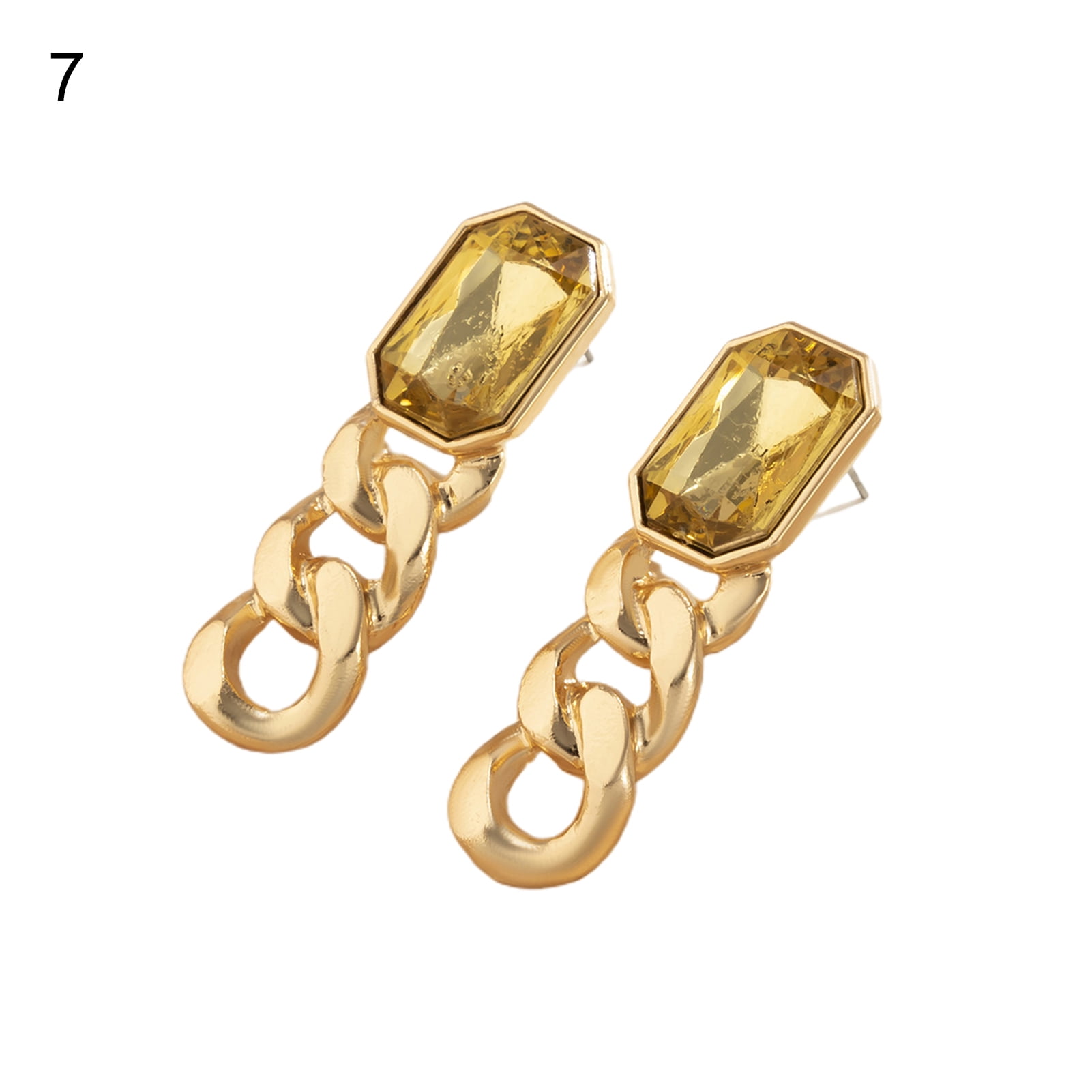 925 Sterling Silver Square Rhinestone Crystal Tassel Chain Link Dangle Earrings