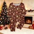 thumbnail image 2 of Wuceii Matching Family Christmas Pajamas Sets - Seasonal Brown Bells & Baubles Print Long Sleeve Tops+Pants Sleepwear, Christmas Eve Sleepover Outfits Matching Pajamas for Holiday for 12 Months Pjs, 2 of 5