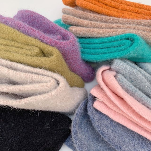 Calcetines de lana de conejo para mujer, gruesos, cálidos, de invierno, de color sólido, combinables, de media caña, apilados, para mujer