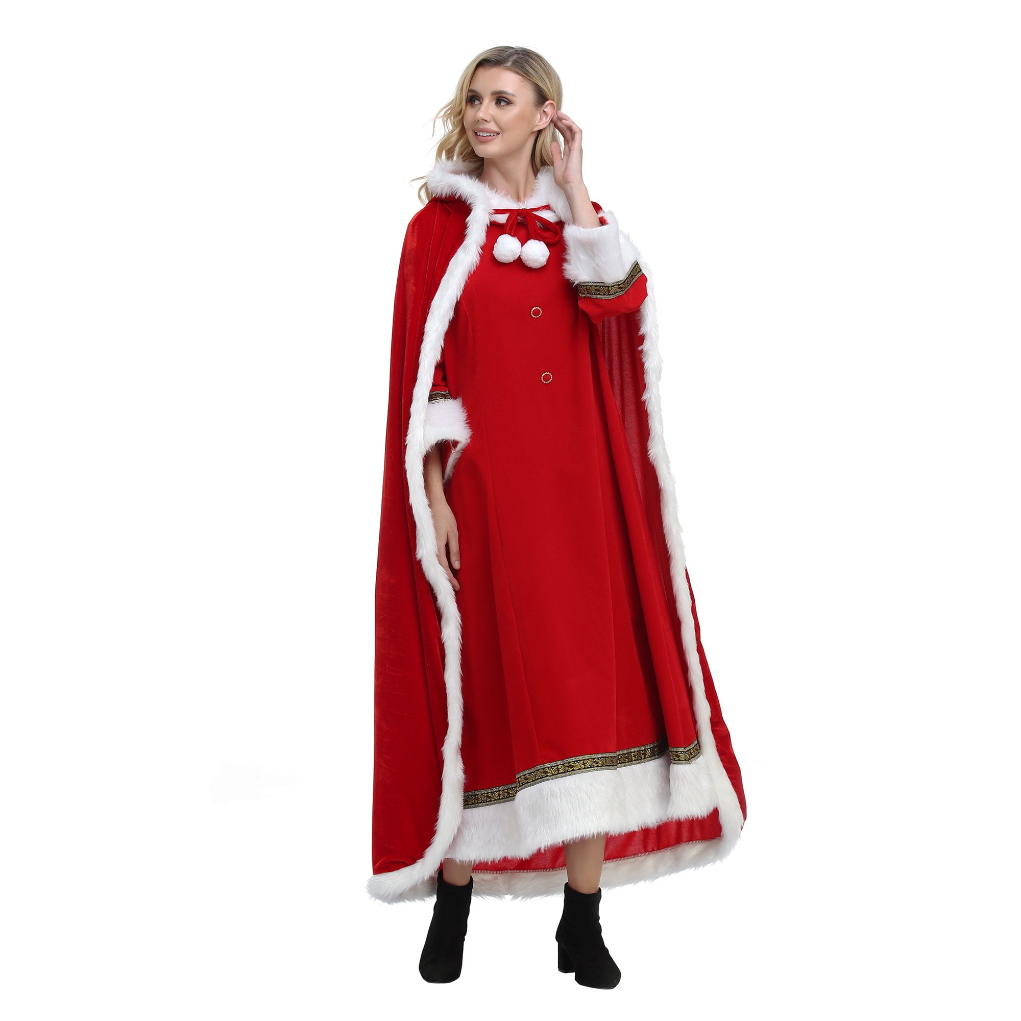 Adult Children Christmas Santa Robe Cape Deluxe Velvet Hooded Cloak