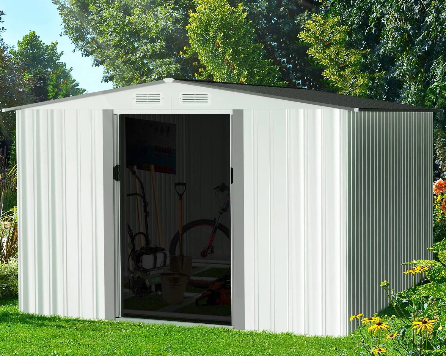 8*8 4*6 6*8 10*8 Metal Toolshed Garden Shed Outdoor Storage W/ Free Base 4*8 