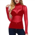 thumbnail image 3 of Camiseta de Larga Ajustada con Cuello Alto y Elástica Ultrafina para Mujer. Tops Transparentes. Rojo S, 3 of 7