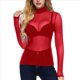 thumbnail image 3 of Camiseta de Larga Ajustada con Cuello Alto y Elástica Ultrafina para Mujer. Tops Transparentes. Rojo XL, 3 of 7