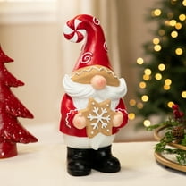 Gnome Holding Gingerbread Snowflake Cookie Christmas Decoration - 11.5" - Red