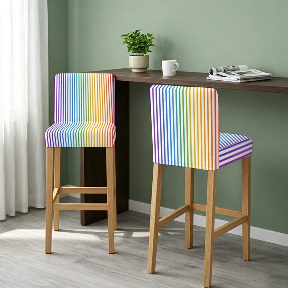 Thin Rainbow Striped Bar Stool Covers - Stretch Dining Chair Covers Set of 4, Farmhouse Modern Stripes Bar Chair Cover Removable Counter Stool Pub Chairs Slipcovers Protectors for Kitchen/Cafe