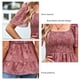 thumbnail image 5 of Camiseta de manga corta con estampado de flores para mujer, dobladillo con volantes, busto fruncido elástico, camiseta de verano, rosa, blanco, 5 of 6