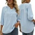 thumbnail image 6 of WBQ Women's Casual 3/4 Sleeve Henley V-Neck Shirt Button Up Pleated Blouses Swiss Dot Blouse Tops T-Shirts S-XXL, 6 of 7