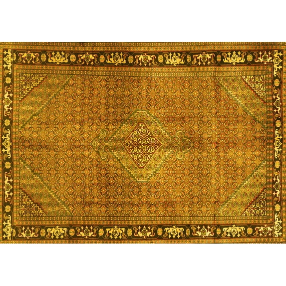 Ahgly Company Machine Washable Indoor Rectangle Persian Yellow Traditional Area Rugs, 5' x 8'