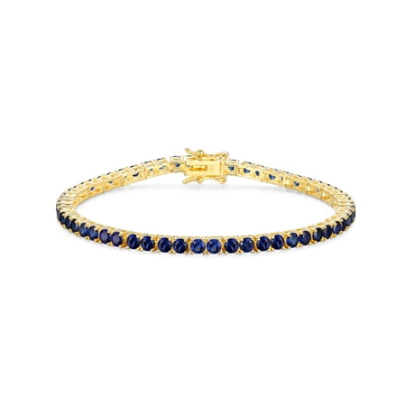 Forever Facets 18K Gold over Sterling Silver Created Blue Sapphire Tennis Bracelet, Adult Female