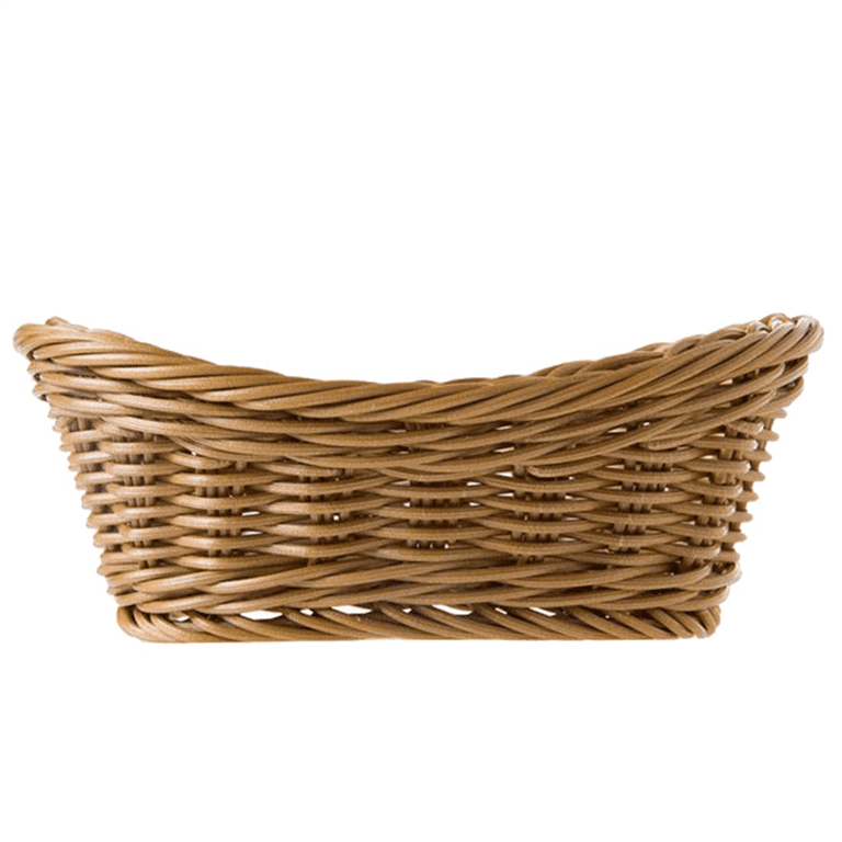 SHEUTSAN 3 Pack 15.7 X 11.8 Inch Poly Wicker Woven Bread Baskets, Rectangle Handmade Rattan Woven Pantry Organizer Storage Basket For Bread Vegetable Fruit Food, Brown