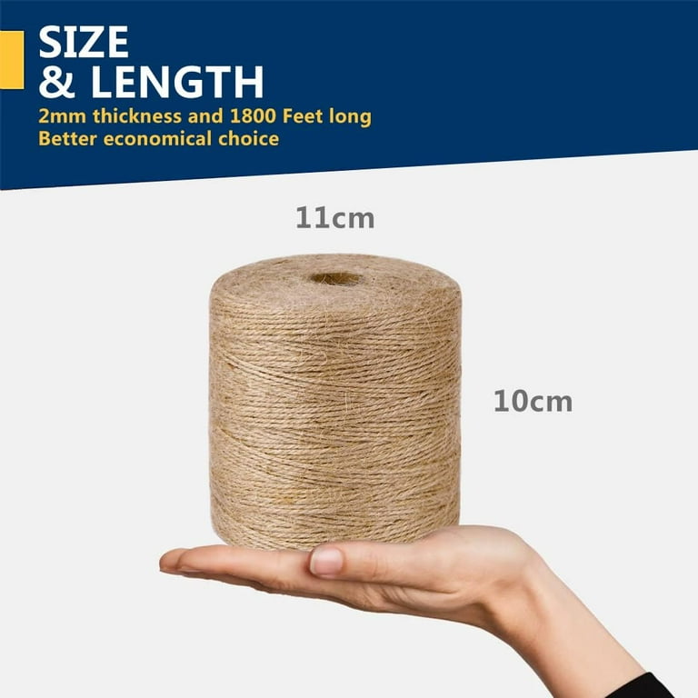 UniMall Natural Jute Twine 1800 Feet Long Twine String For Crafts Gift Wrapping Packing Gardening Crochet Knitting Macrame Decor (1800 FT * 2mm (3Ply