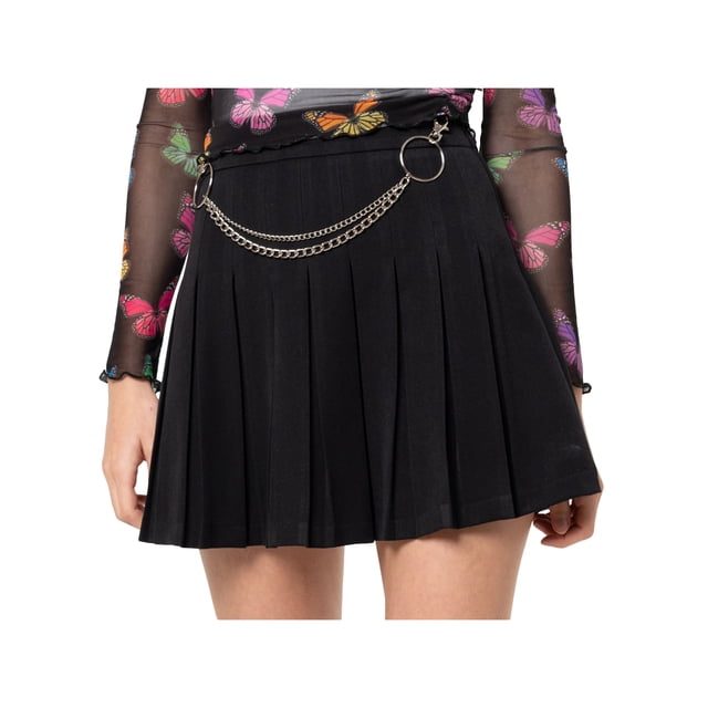ZAXARRA Women's Mini Pleated Skirt, High Waist Solid Color Skirt with Chain