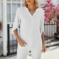 thumbnail image 2 of Tiqkatyck Women Summer Tops, Women's Fashion Short Sleeve Solid Color V Neck Chiffon T Shirt, Shirts for Women White L, 2 of 5