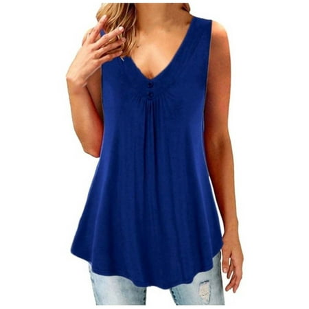 

YFPWM Sweatshirt for Womens Swim Tops Queen Top Mesh Tops Corset Top Plus Size V-Neck Button Sleeveless Vest Solid Short Tank T-shirt