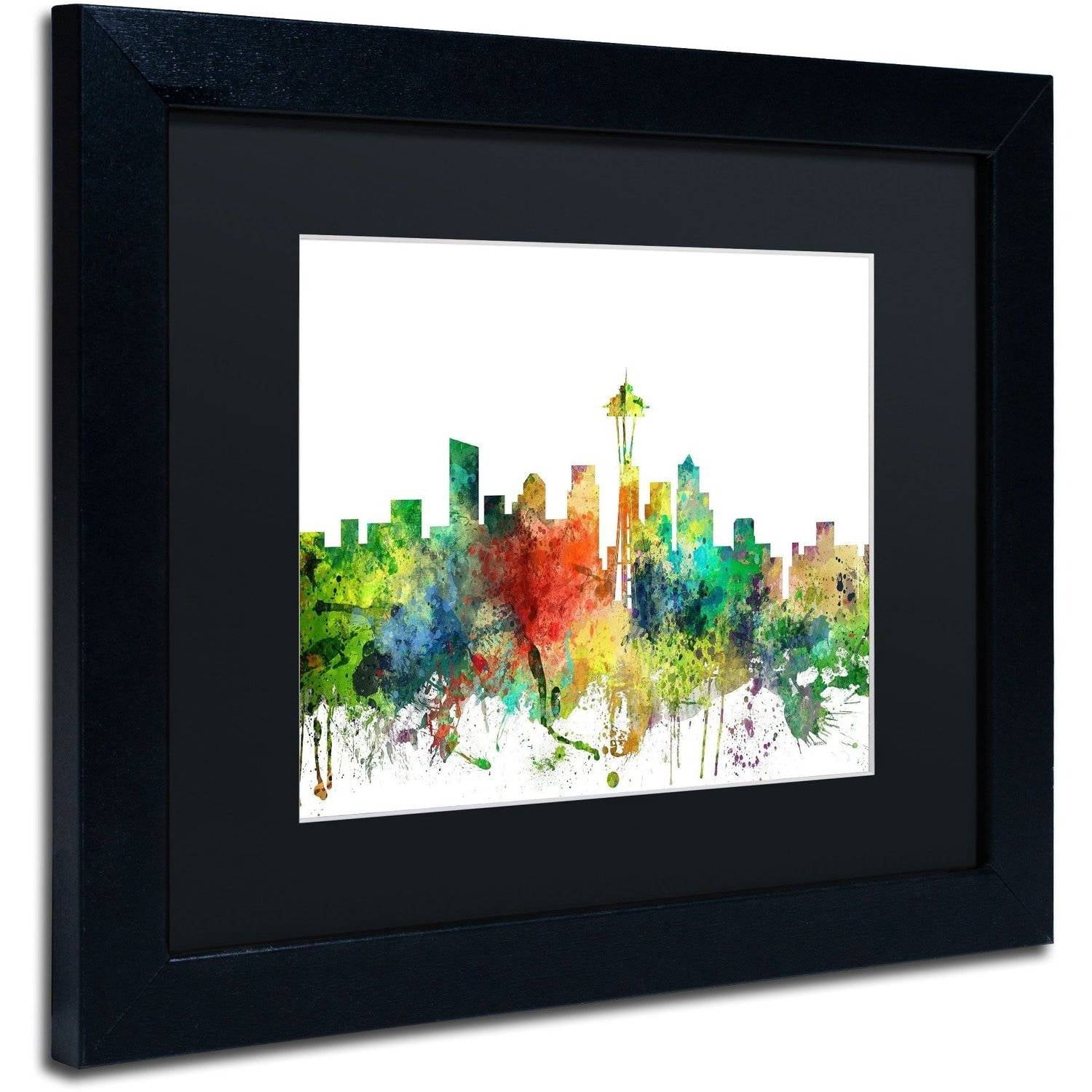 Trademark Fine Art "Seattle Washington Skyline SP" Canvas Art by Marlene Watson, Black Matte, Black Frame