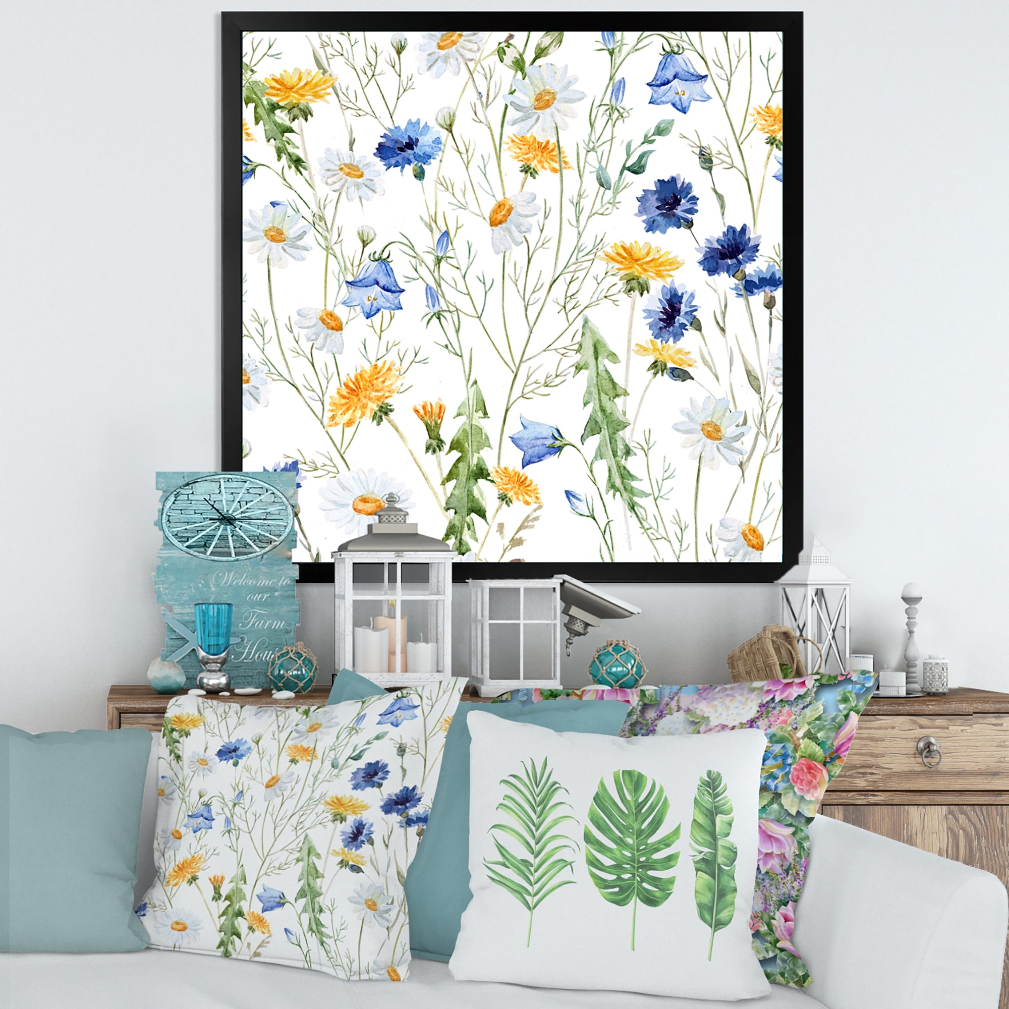 Designart 'Wildflowers Clover Bell and Chamomile II' Traditional Framed Art Print