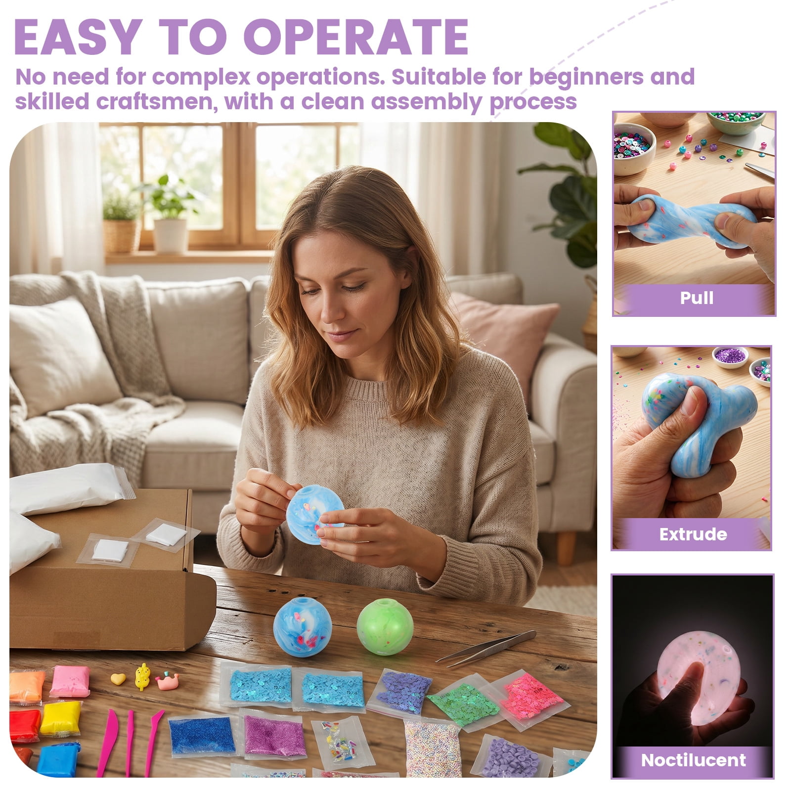 DIY Stress Ball Making Kit-Easy DIY- 9 TPR Skins, 15 Fillers, Create ASMR Anxiety Relief Toys, Handmade Squishy Stress Balls, Self-Care Gifts for Women, Crunchy Relaxing