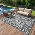 thumbnail image 4 of Memoryfield Outdoor Rug 8' x 10' Waterproof Patio Rug, Reversible Plastic Outside Carpet, Vintage Boho Camping Rugs, for RV Camping Deck Balcony Porch,Gray, 4 of 8