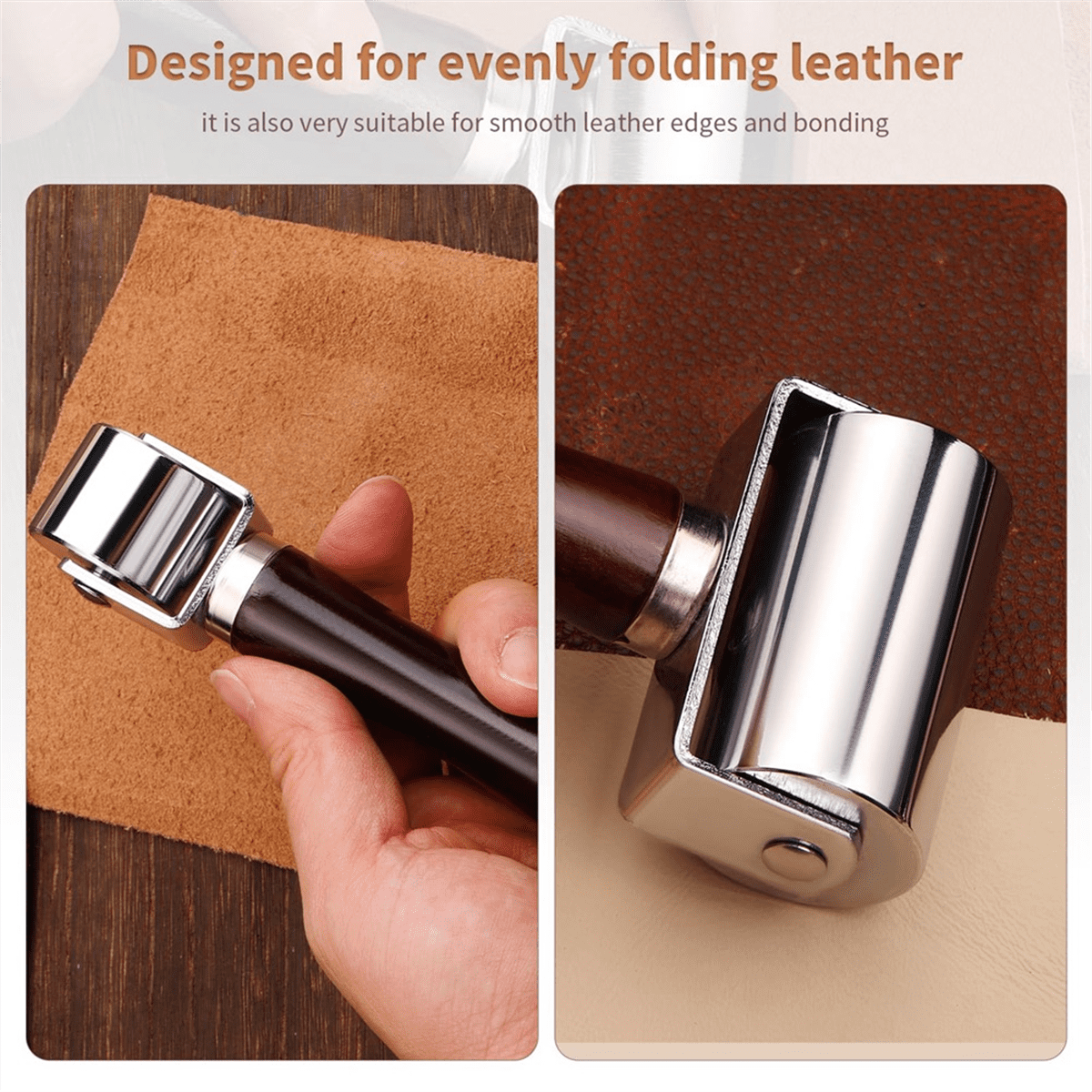 26mm+60mm Leather Edge Roller, Wooden Handle Leather Rolling Craft Roller, Seam Roller for Leather
