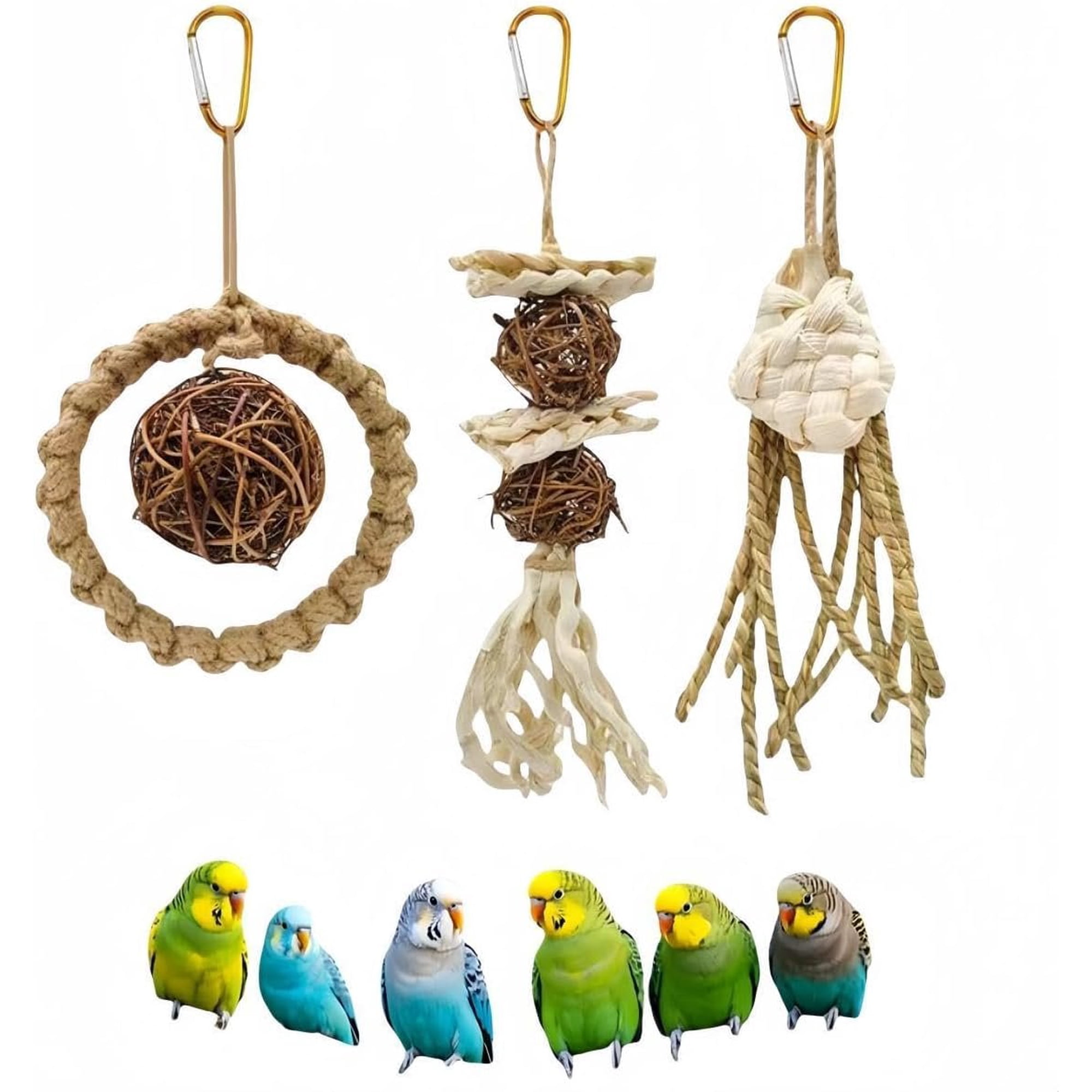 3 Pack Straw Rope Bird Toys Bird Shred Toys Parakeet Toys Parrot Toys Conure Cockatiel Budgie Lovebird Bird Cage Accessories