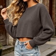 thumbnail image 5 of thefmos Women's Cropped Ribbed Knit Top Round Neck Long Sleeve Short Sweater Fashion Fall Winter Casual Outfit, Coffee XL, 5 of 6
