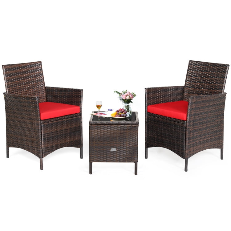 Aimee Lii 3 Pieces Wicker Patio Furniture Set, Conversation Sofa Bench Cushion, Modern Patio Furniture, Red