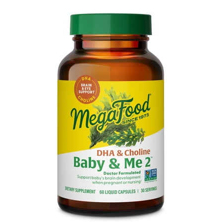 MegaFood Baby & Me 2 Prenatal DHA & Choline - Brain & Eye Development - Vegan, 30 Servings