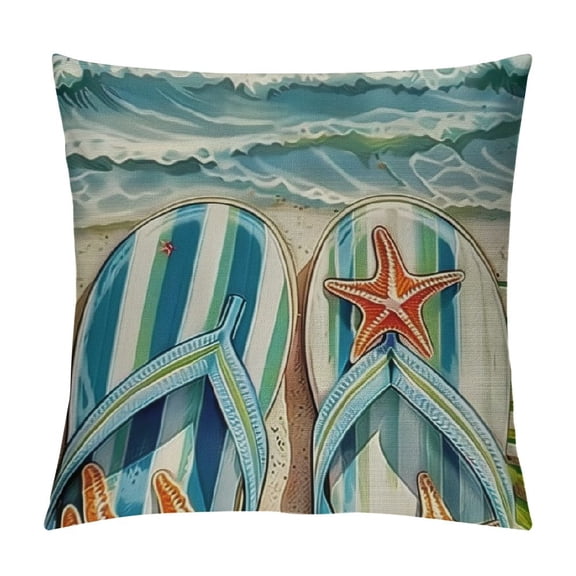 PHYHOO Summer Decorative Throw Pillow Covers, Blue Orange Cushion Case Decor, Nautical Palm Leaves Seasonal Home Decoration for Sofa Couch White
