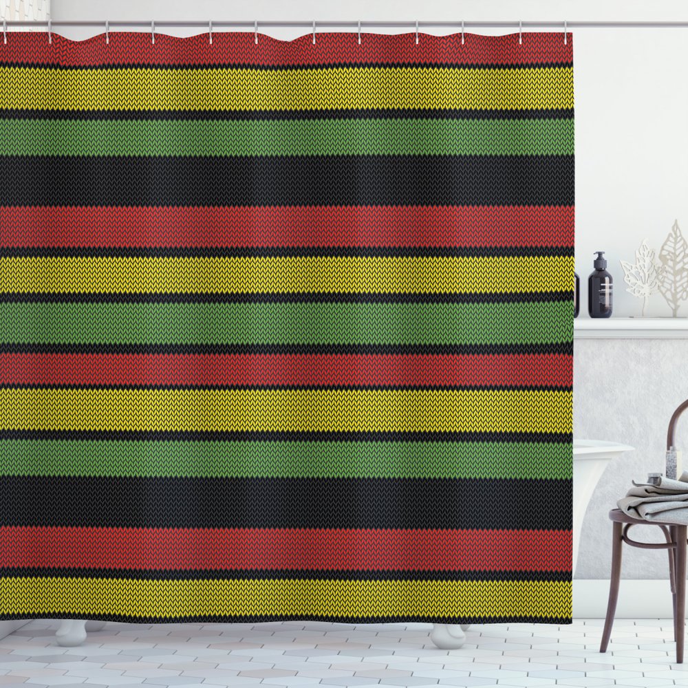 Jamaican Shower Curtain, Knitted Effect Rastafarian Stripes Abstract
