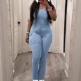 thumbnail image 2 of aidice Jumpsuits for Women Ribbed Off-Shoulder High Waisted Slim Fitting Workout Pants Rompers Pockets, 2 of 6