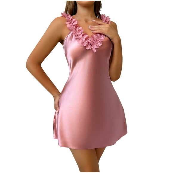Tnhcen Women's Sexy Ice Silk Halter Neck Backless Dress - Floral Print Pajama Gown for Nightwear & Parties Soft Loungewear S-XL Sizes Elegant Dress for Home & Evening Events