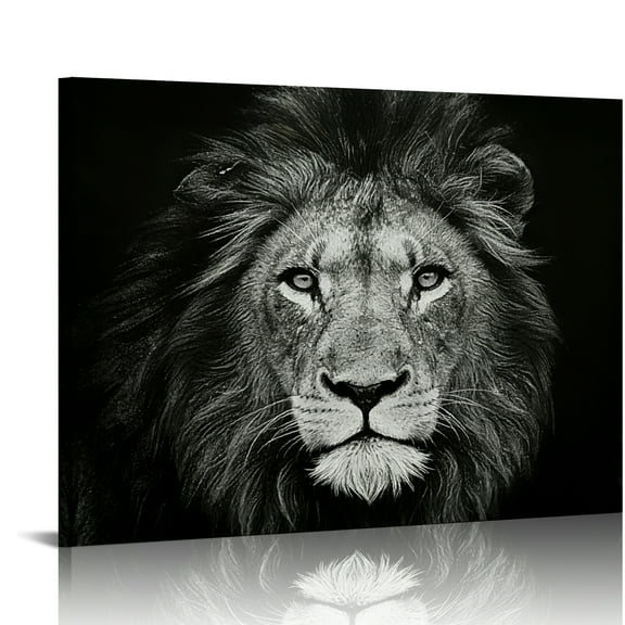 Hidden Frame Canvas Wall Art - Black & White Lion Portrait Bold Industrial Popular Wall Decor for Living Room 16x12in