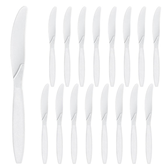 Party City Disposable Plastic Knives, 16 Count (White) - Go Brightly Heavy Duty Classic Reuseable Plastic Knife - Premium Party Supplies Cutlery