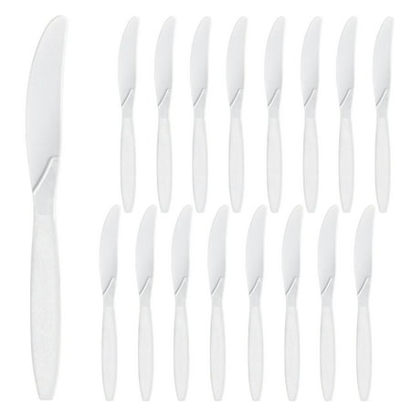 Party City Disposable Plastic Knives, 16 Count (White) - Go Brightly Heavy Duty Classic Reuseable Plastic Knife - Premium Party Supplies Cutlery