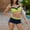 Green, variant on Women's Fashion Two-piece Bikini Boxers Swimsuit Solid Color Sports Swimsuit