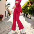 thumbnail image 3 of Women's High Waist Flare Pants with Layered Skirt Overlay- Medium, Burnt Red, 3 of 5