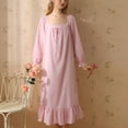 thumbnail image 2 of Timegard Sleep Dress for Women Lace Square Neck Ruffle Long Sleeve Button Casual Loose Comfy Pjs Dress, 2 of 3