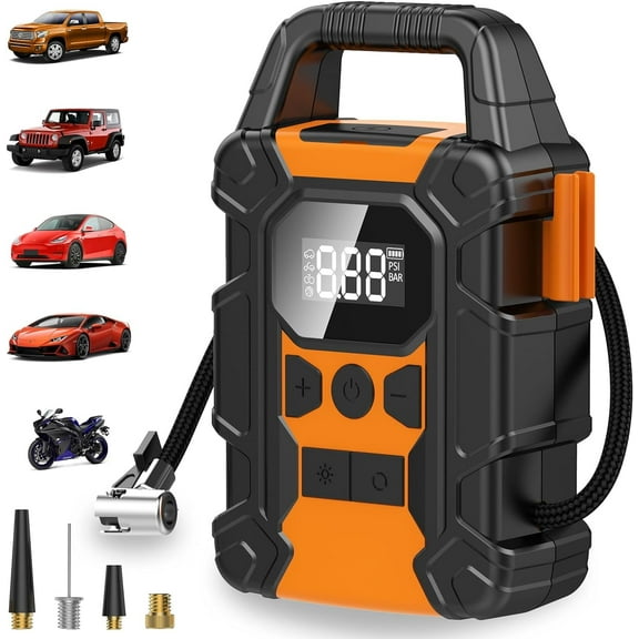 MixMart Tire Inflator Portable Air Compressor,150 PSI Heavy Duty Cordless Air Pump for Car Tires, 4X Faster Inflation Battery Operated Car Tire Pump for Big Cars, Motorcycles, Bikes