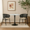 thumbnail image 2 of LeisureMod Bristol Mid-Century Modern 36" Round Table with Wood Top and Iron Pedestal Black Base with Gloss Finish for Kitchen and Dining Room, Light Natural, 2 of 8