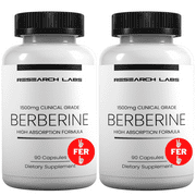 Research Labs 1500mg Clinical Grade Berberine High Absorption Formula & BerberQuil Support 180 Capsules- Blood Sugar Support Supplement