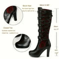 thumbnail image 4 of Knee High Riding Combat Boots for Women Gothic Lace Leather Platform Stiletto High Heels Tall Dress Boots Black, 4 of 7