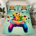 thumbnail image 2 of Manfei Cartoon Gamepad Twin Sheet Sets for Boys, Splash Watercolor Twin Fitted Sheet, Game Console Flat Sheet, Lightweight Room Decor, 3-Piece, 2 of 7