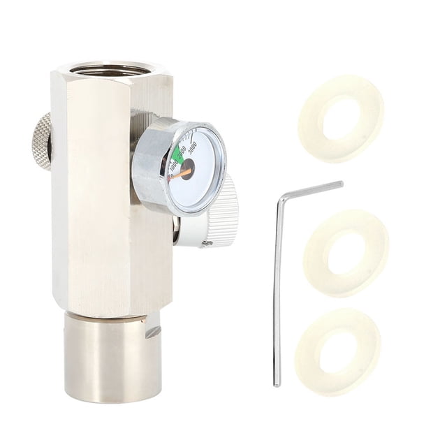 Adaptador de cilindro de gaseosa DIN477 con manómetro de 3000 psi Conector hembra TR21-4 plateado para SodaStream