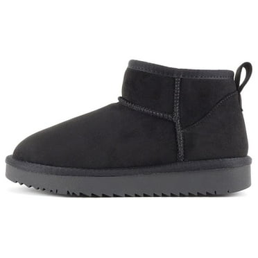 Soda MUTUAL Women's Low Platform Sherpa Lined Ankle Boots - Black Imitation Suede - Size 6