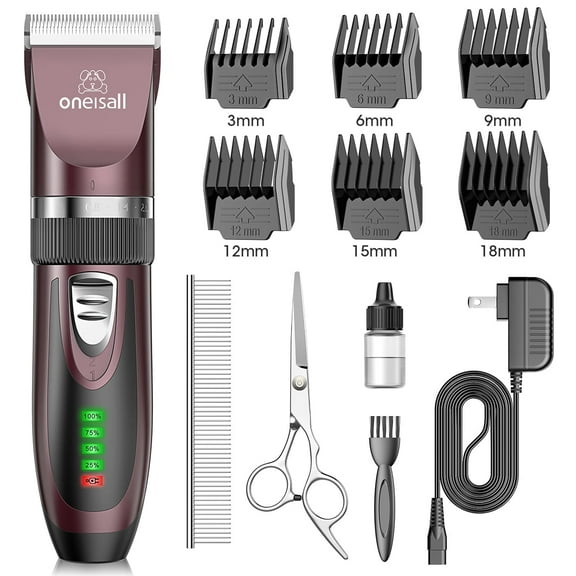 Oneisall Dog Clippers 50db Low Noise, 2-Speed Quiet Dog Grooming Kit Rechargeable Cordless Pet Hair Clipper Trimmer Shaver for Small and Large Dogs Cats Animals - Rose(Dark)