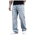 thumbnail image 2 of Men's Hip Hop Baggy Jeans Wide Leg Skater Denim Pants Casual Loose Fit Long Trousers Streetwear Size S-2XL Light Blue, 2 of 8