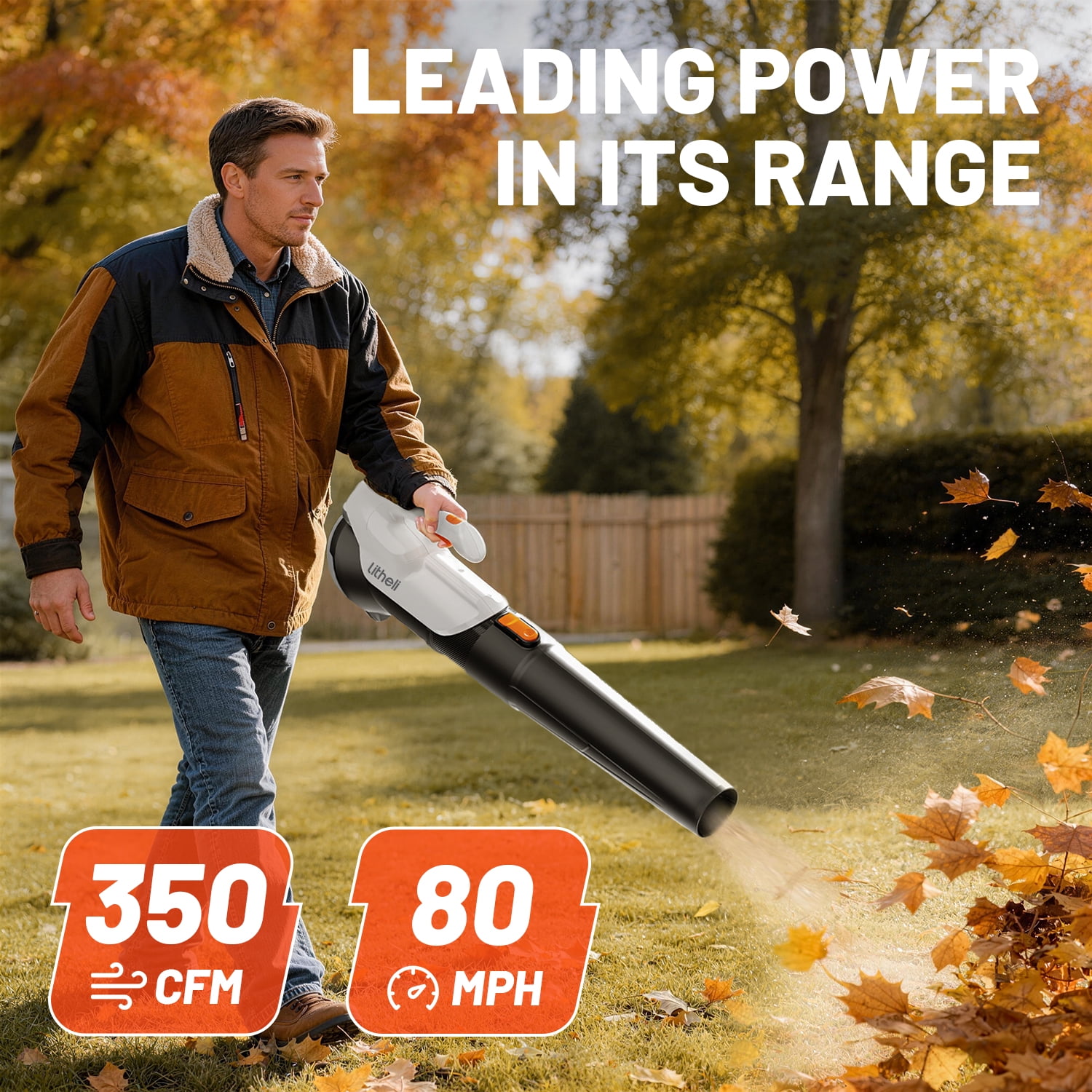 Litheli 20V Cordless Leaf Blower 350CFM 2-Speed Turbine Electric Blowing Leaf for Lawn, Yard, Patio, Dust & Leaves, with a 2.5Ah Portable Battery