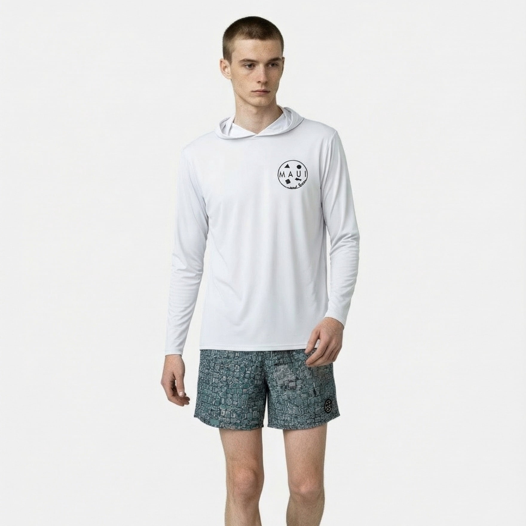 Maui and Sons Classic Cookie White Hooded Long Sleeve Sun Shirt for Men Made With 50+ UPF Protection Moisture Wicking Fabric Designed for Everyday Comfort